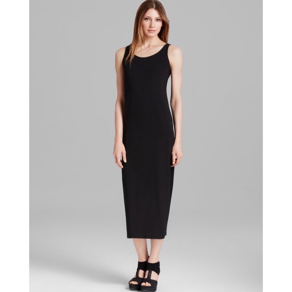 Eileen Fisher Black Scoop Neck Maxi Dress Sz Small
